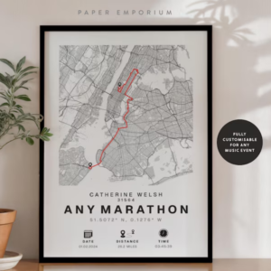 personalised marathon completion map: runner gift, new york or any race