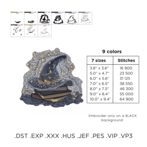 exclusive magic hat machine embroidery pattern, sorcerer's magic hat embroidery design