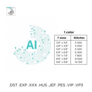 ai embroidery pattern, tech inspired pes embroidery, digital machine